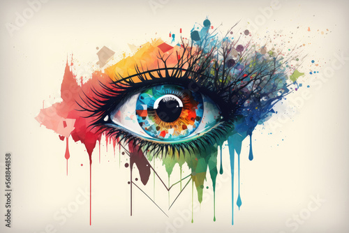 Eye with stylish creative colorful watercolor. Generative AI