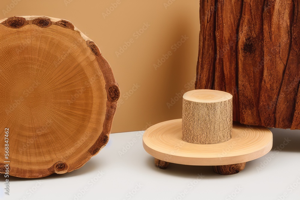 High-Resolution Mock-Up Image of Wooden Log Product Display Against a Delicate Rustic Background, Perfect for Adding a Natural and Cohesive Element to any Presentation High-Resolution Mock-Up Image of Wooden Log Product Display Against a Delicate Rustic Background, Perfect for Adding a Natural and Cohesive Element to any Presentation