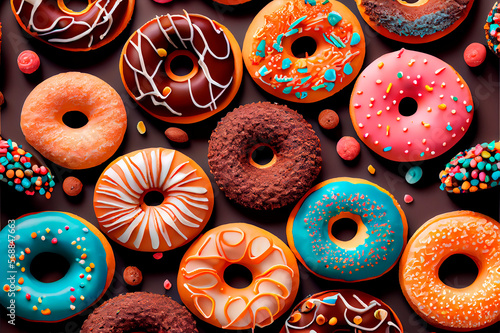 Pattern Donuts of different colors. AI generated.