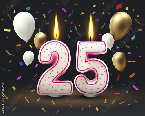 Happy Birthday years. 25 anniversary of the birthday, Candle in the form of numbers. Vector