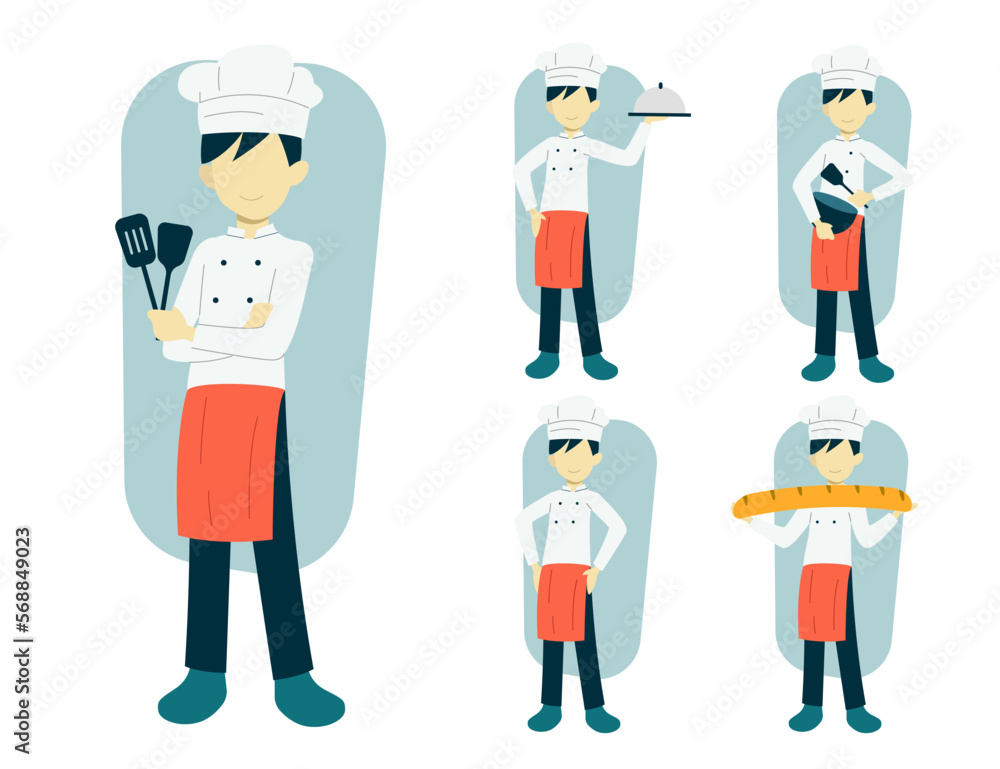 set of chef man cartoon character in different actions vector illustration