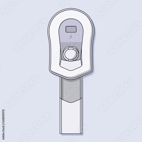 Electric Vehicle Charging Station Vector Icon Illustration with Outline for Design Element, Clip Art, Web, Landing page, Sticker, Banner. Flat Cartoon Style