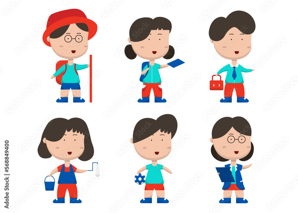 Set of people with different action in cartoon character flat vector Set of people with different action in cartoon character flat vector
