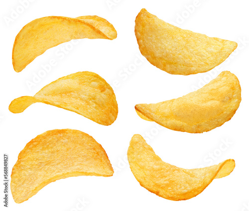 Set of delicious potato chips cut out