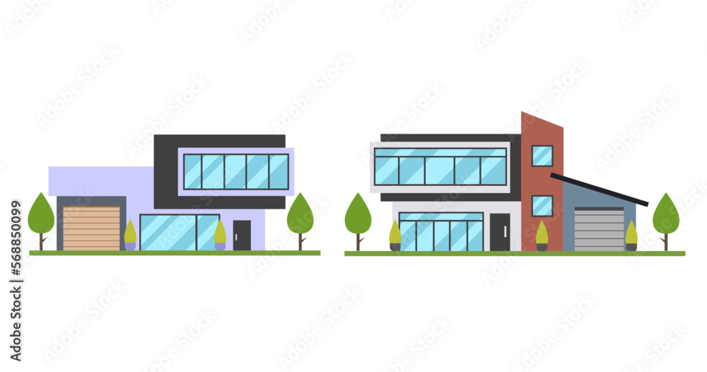 Set of Set of different styles residential houses flat vector Set of Set of different styles residential houses flat vector