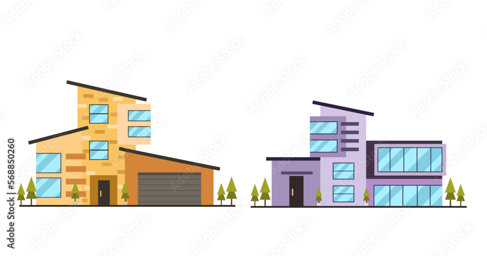 Set of Set of different styles residential houses flat vector Set of Set of different styles residential houses flat vector