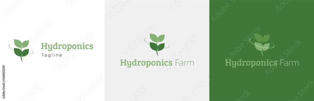 hydroponics farm logo design set, vertical farming logotype symbol, nutriculture emblem concept, aquaculture editable commercial illustration, vegetable plant tank branding, brand identity isolated