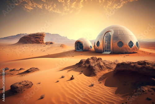 Futuristic human habitats in the planet Mars. Generative AI