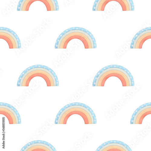 Сute kid's pattern with rainbow. Hand drawn watercolor seamless pattern