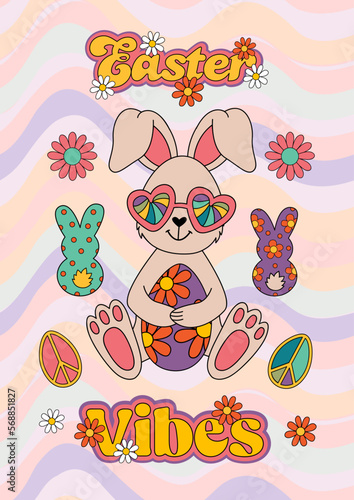 easter card with groovy bunny and painted egg