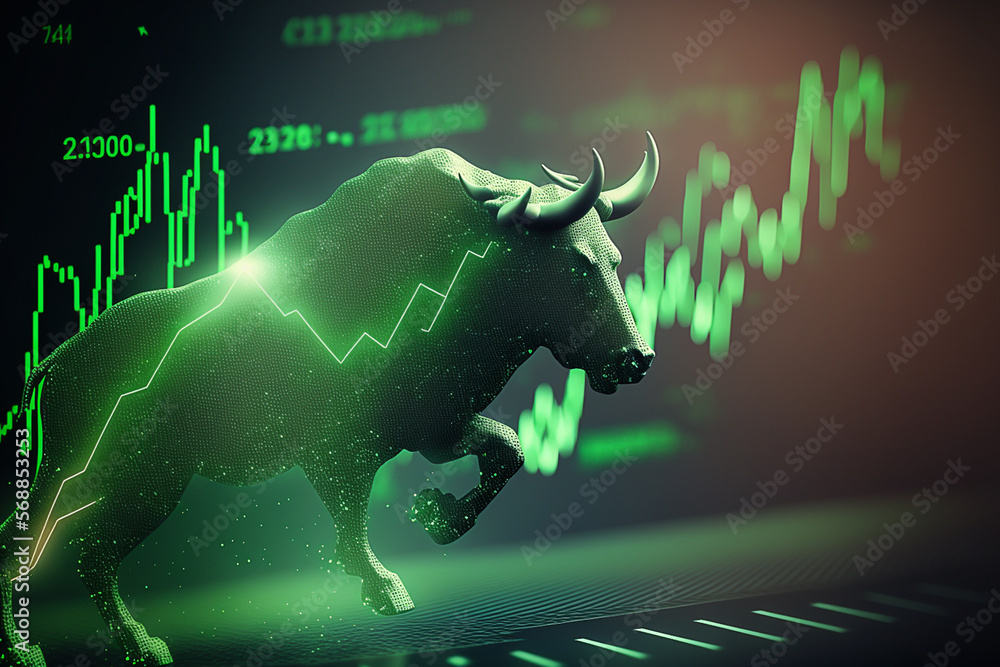 Stock market bull market trading Up trend of graph green background ...