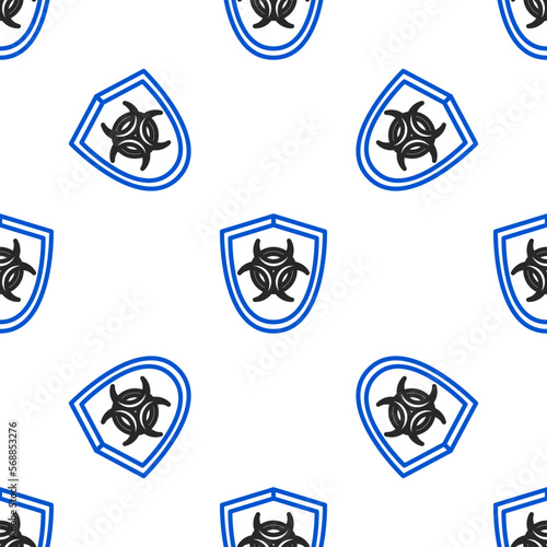 Line Biohazard symbol on shield icon isolated seamless pattern on white background. Colorful outline concept. Vector