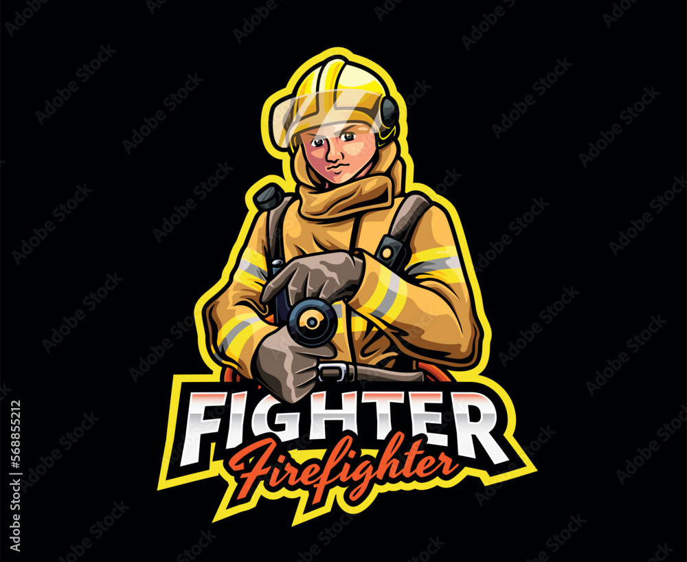 Fireman Mascot Logo Design. Hero on Duty, Brave Firefighter Mascot Illustration Fireman Mascot Logo Design. Hero on Duty, Brave Firefighter Mascot Illustration