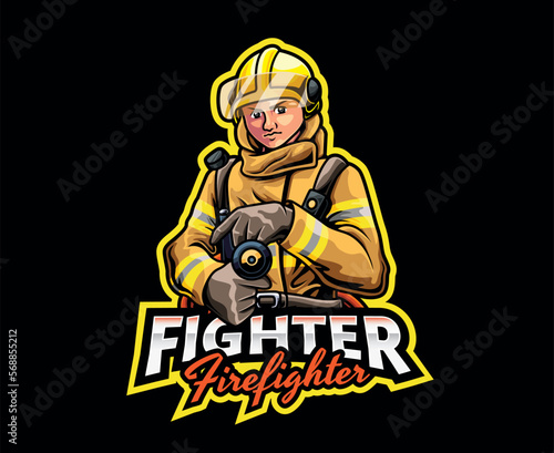 Fireman Mascot Logo Design. Hero on Duty, Brave Firefighter Mascot Illustration