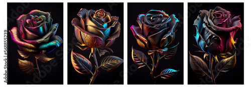 Colorful rose flower in black background v2