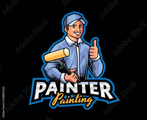 Painter Mascot Logo Design. Creative Wall Painter Mascot Illustration