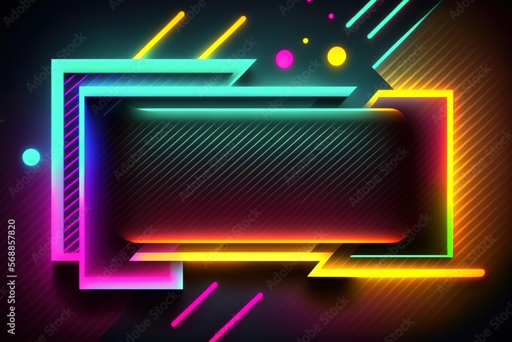 A futuristic neon frame mockup, template with glowing lights and no text, generative ai