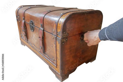 Slika na platnu hand pulls an old dowry chest, cut out