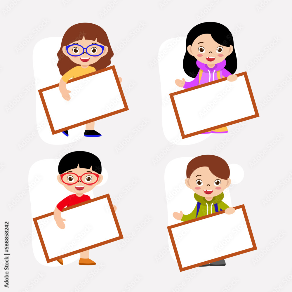 Set of people holding blank board in cartoon character flat vector Set of people holding blank board in cartoon character flat vector