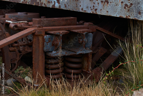 Rusty scrap in an old train junkyard