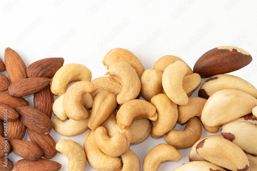 Mix of Brazilian nuts top view. Copy space. Mix of Brazilian nuts top view. Copy space.