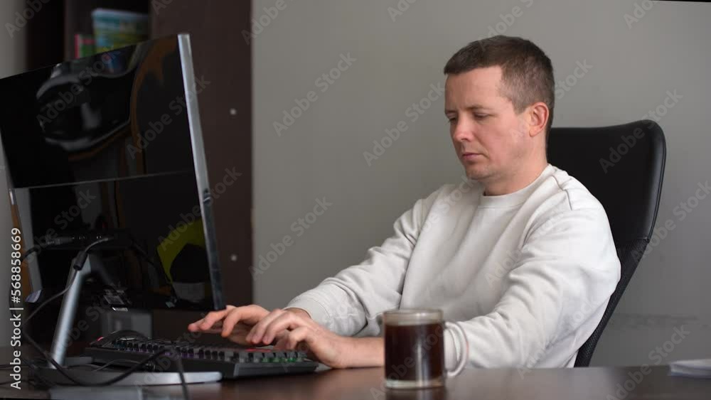 Seismic activity. Earthquake. Man runs away from the office during an earthquake Seismic activity. Earthquake. Man runs away from the office during an earthquake
