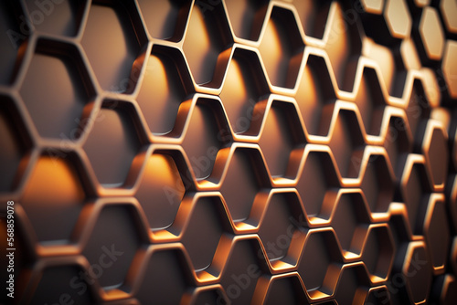 Hexagonal abstract metal background with light gold Generative AI.