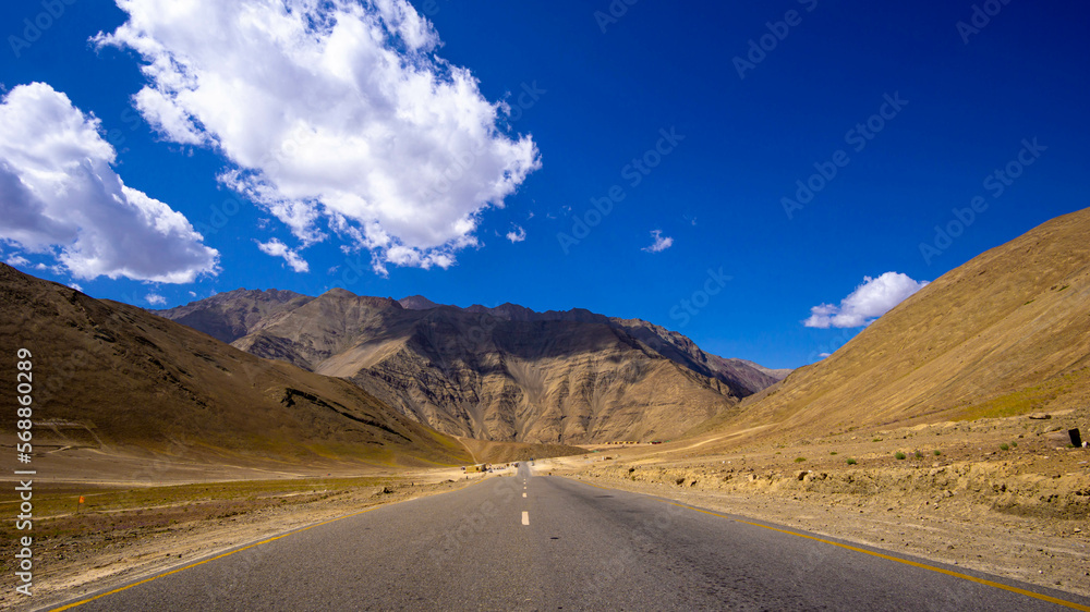 Scenery In leh Ladakh India, road and mountain during sunny day.
