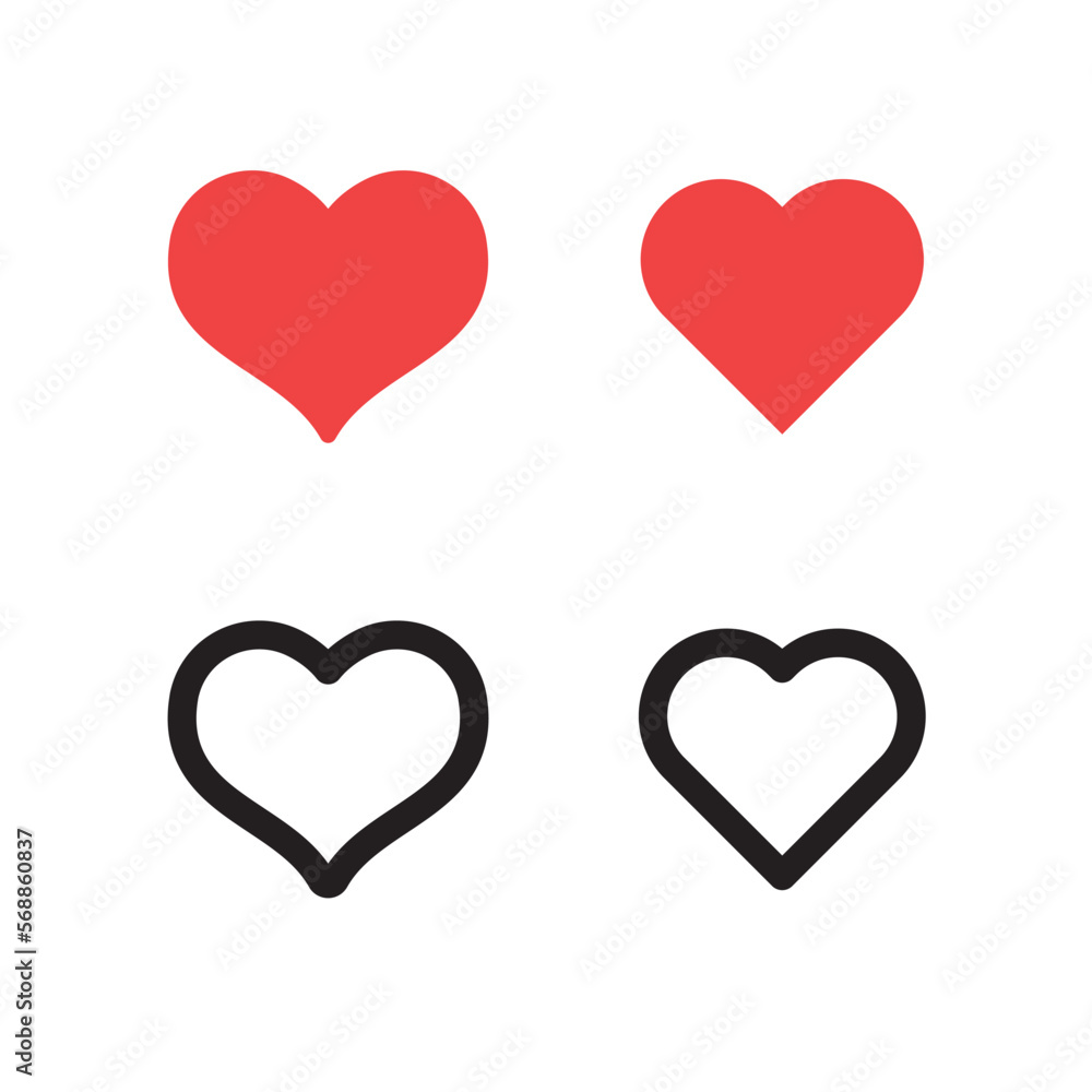 Heart shape icons. Hearts pictogram set. Symbol for valentine's day love.