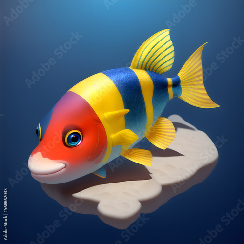 Abstract colorful marine fish at dark sea background. AI generated photo