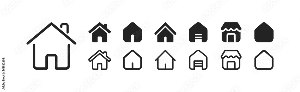 © Sasha - House set of linear icons. Buttons, pointers, home page, home screen, navigation, operating system, icon theme, various variations. controls concept. Set of black linear icons on a white background © Sasha - House set of linear icons. Buttons, pointers, home page, home screen, navigation, operating system, icon theme, various variations. controls concept. Set of black linear icons on a white background