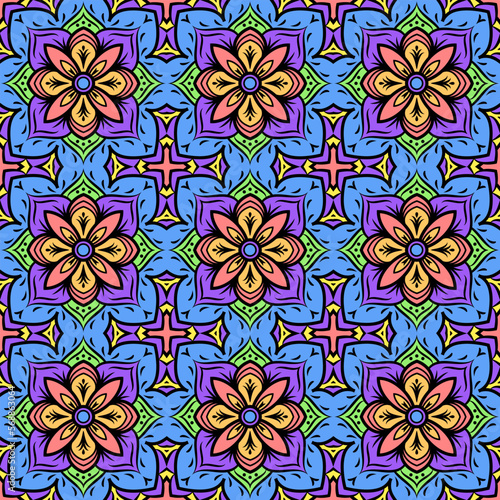 mandala seamless pattern, vector colorful background, backdrop.