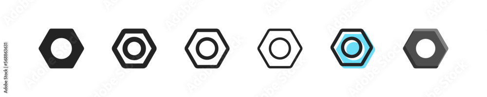 screw-nut set of six icons in different styles. Roll, hold. bolt, repair, repair, construction, engineer, mechanism, device, machine, technology, reliability. Tools concept. Set of vector icons screw-nut set of six icons in different styles. Roll, hold. bolt, repair, repair, construction, engineer, mechanism, device, machine, technology, reliability. Tools concept. Set of vector icons
