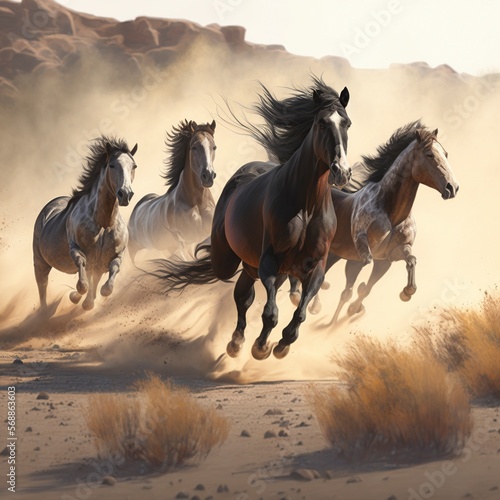 A group of wild horses galloping across a desert © Digital Dreamscape