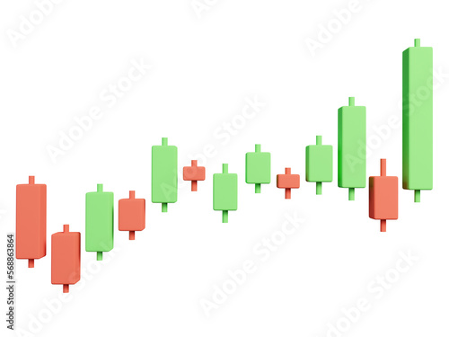 3D Bullish Candlestick graph chart of stock, Minimal concept trading cryptocurrency, Market investment trading, exchange, rendering, candle, stick, trade, simple, isometric, financial, index, forex.