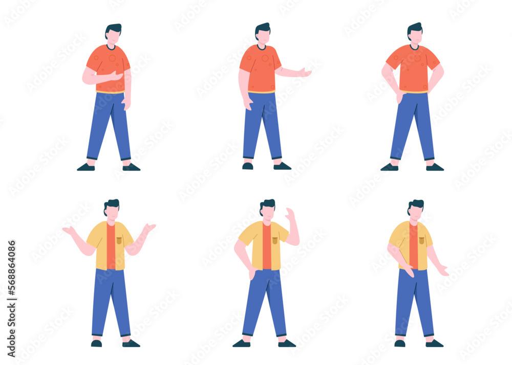 Set of man with activity in cartoon character flat vector