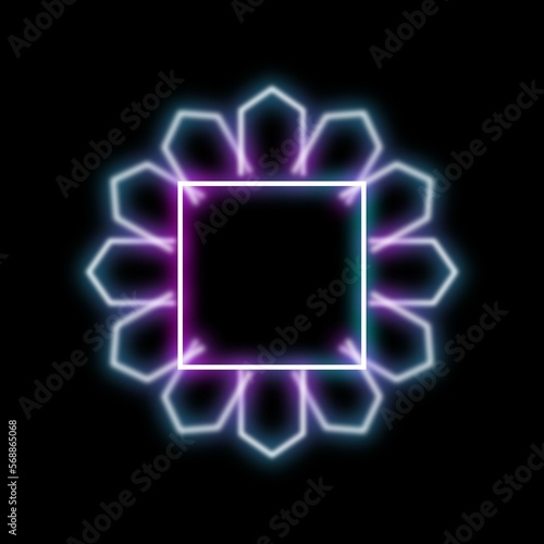 Neon square frame border, modern square frame neon background with empty space