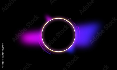 Neon circle frame border, modern round frame neon background with empty space