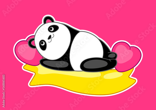 Kawaii cute illustration of little panda. Funny animal character in cartoon style.