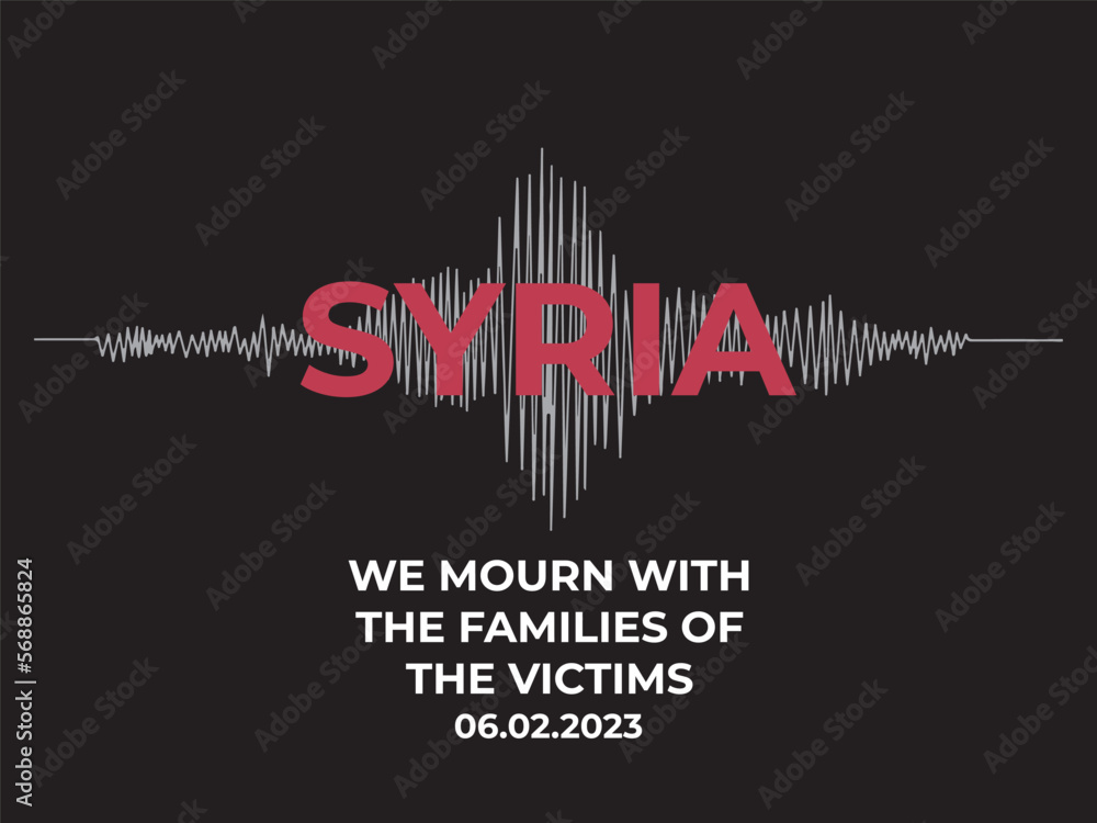 Pray for Syria. Earthquake in Syria. Sorrow in connection with a terrible earthquake. Pray for Syria. Mournful banner. 