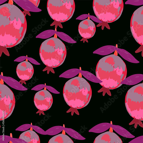 Hand drawn pomegranate fruit seamless pattern. Botanical fruits wallpaper.