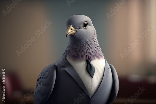 The Chic Dove": A dove dressed up in a formal suit, capturing its peaceful essence, Creative Stock Image of Animals in Business Suit. Generative AI
