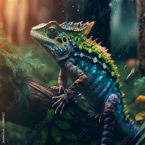 green iguana on the branch. © Illustration