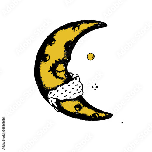 illustration yellow colored moon with face colours and mask