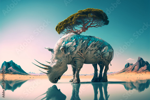 Fantasy artwork of a rhino. © Illustration
