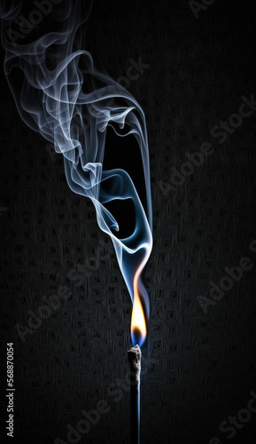 Lighted Match With Smoke. Black Background. Generative AI.