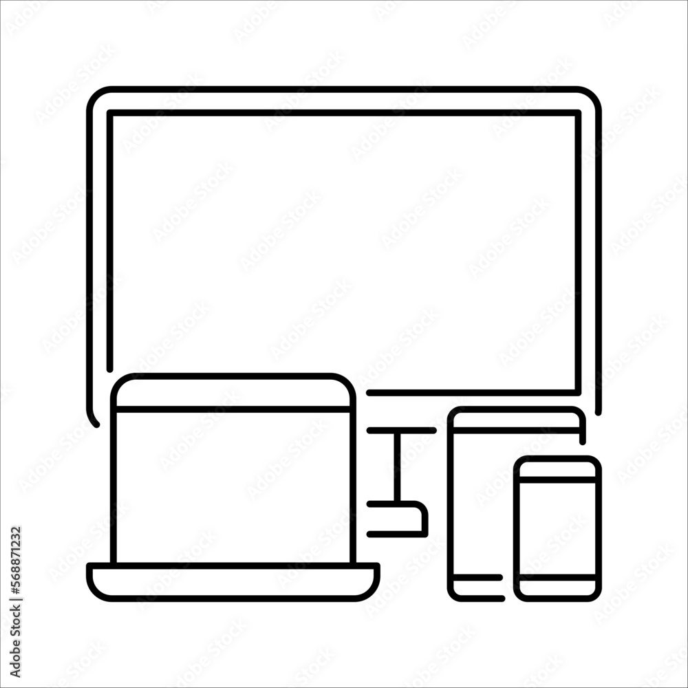 Device Icons of responsive design for presentation, smartphone, tablet, laptop and desktop computer. Vector illustration on white background Device Icons of responsive design for presentation, smartphone, tablet, laptop and desktop computer. Vector illustration on white background