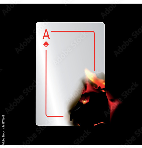 playing card, ace of flaming hearts