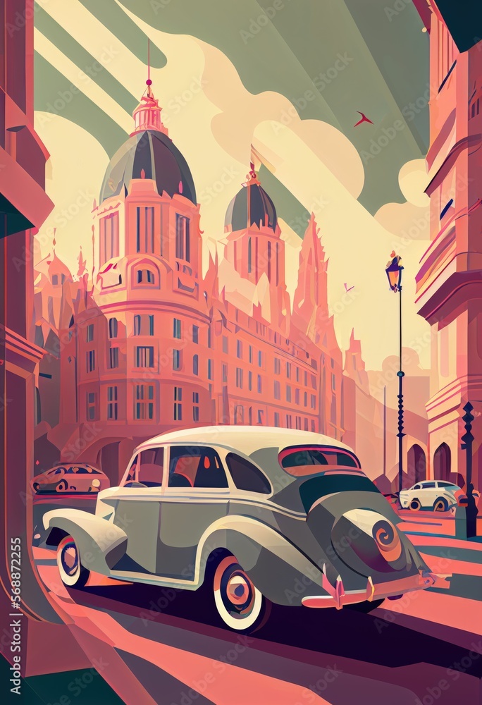 Obraz premium Abstract illustration of Madrid landmarks ,made with Generative AI