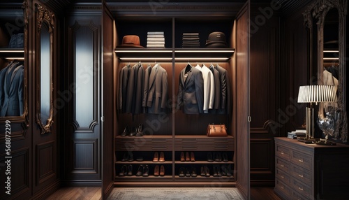 Luxury interior wardrobe for elegance clothes